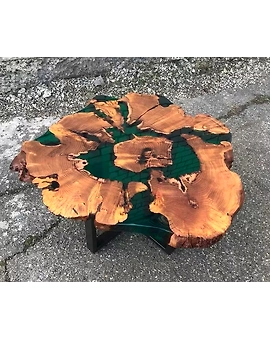 Classic Custom Wood Clear Olive Green Round Coffee Table Resin Table Epoxy Dining Table Living Room Table for 2, 4, 6, 8 Wooden Table Top Only