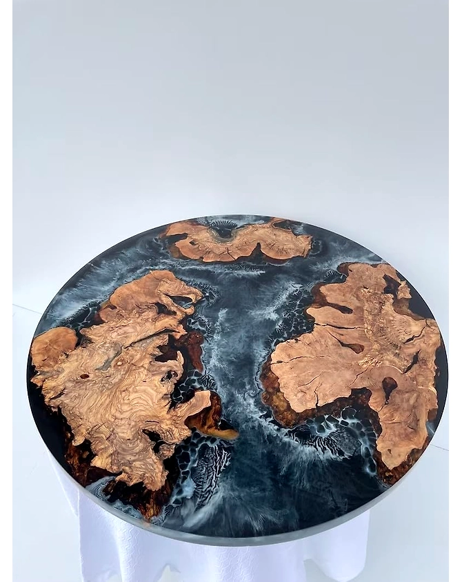 Large Indoor Grey Deep Ocean River Round Table Coffee Table Side/End Table Epoxy Dining Table Living Room Table for 2, 4, 6, 8 Bar Counter Resin Table Top Only-18by18-4