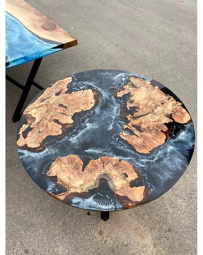 Large Indoor Grey Deep Ocean River Round Table Coffee Table Side/End Table Epoxy Dining Table Living Room Table for 2, 4, 6, 8 Bar Counter Resin Table Top Only-18by18-3