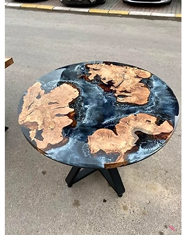 Large Indoor Grey Deep Ocean River Round Table Coffee Table Side/End Table Epoxy Dining Table Living Room Table for 2, 4, 6, 8 Bar Counter Resin Table Top Only