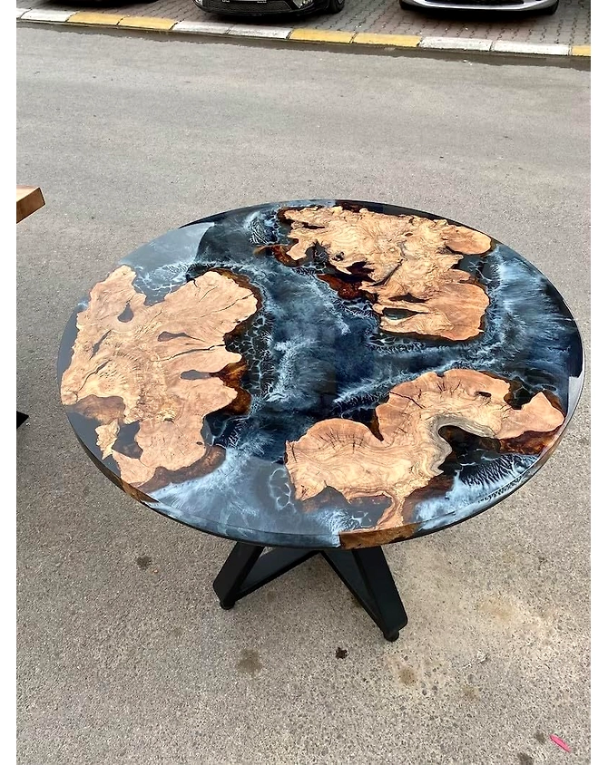 Large Indoor Grey Deep Ocean River Round Table Coffee Table Side/End Table Epoxy Dining Table Living Room Table for 2, 4, 6, 8 Bar Counter Resin Table Top Only-greyriver1