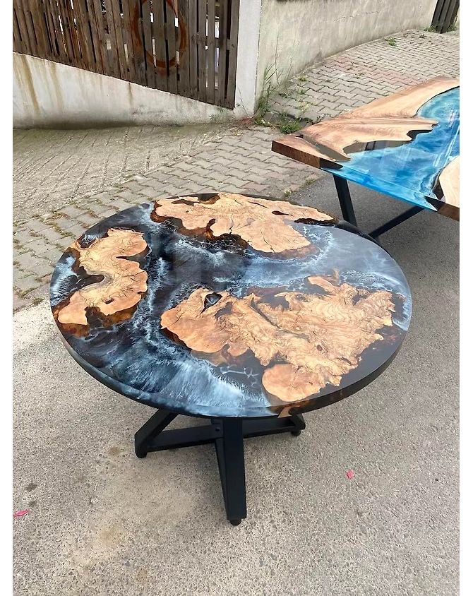 Large Indoor Grey Deep Ocean River Round Table Coffee Table Side/End Table Epoxy Dining Table Living Room Table for 2, 4, 6, 8 Bar Counter Resin Table Top Only-18by18-2