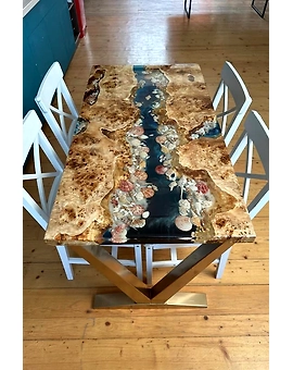 Large Indoor Epoxy Dining Table Resin Living Room Wooden Aqua Green River Table For 2, 4, 6, 8 Resin Coffee Table Bar Counter Table Top Only