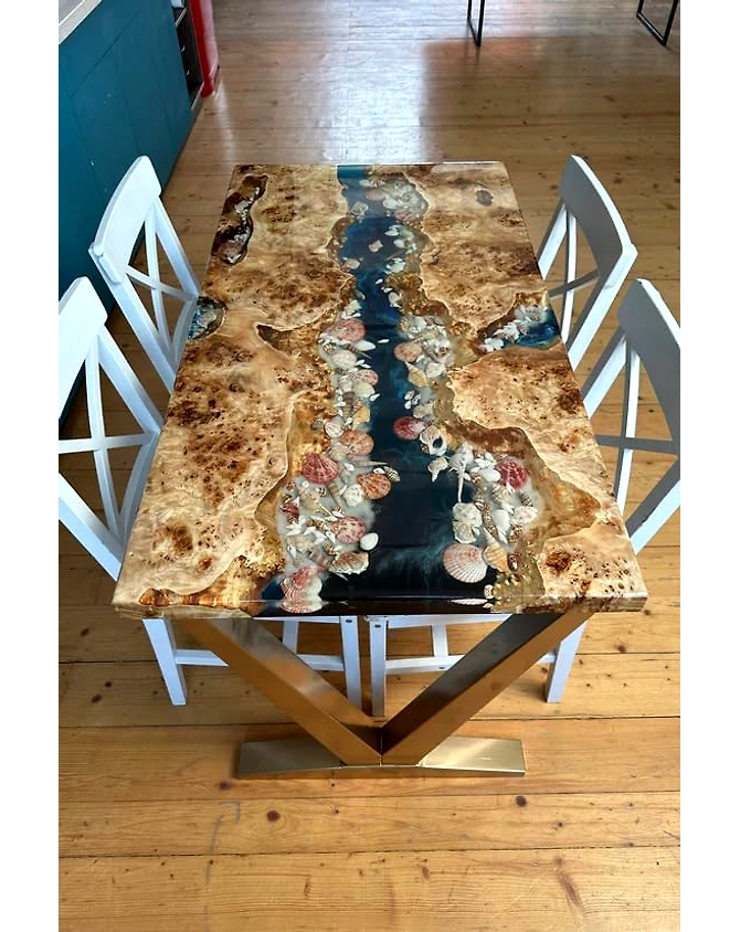 Large Indoor Epoxy Dining Table Resin Living Room Wooden Aqua Green River Table For 2, 4, 6, 8 Resin Coffee Table Bar Counter Table Top Only-aquagreen-1