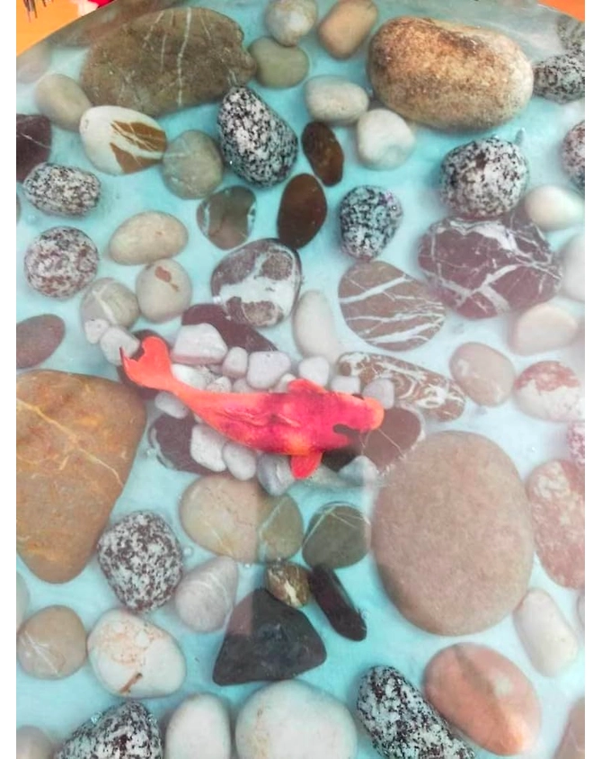 Unique Special Epoxy Round Table Modern Stones Aquarium Sea Look Table Side/End Table Resin Coffee Table Living Room Table Top Only-18by18-4