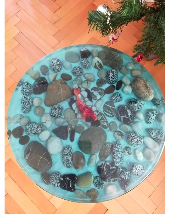 Unique Special Epoxy Round Table Modern Stones Aquarium Sea Look Table Side/End Table Resin Coffee Table Living Room Table Top Only-18by18-3