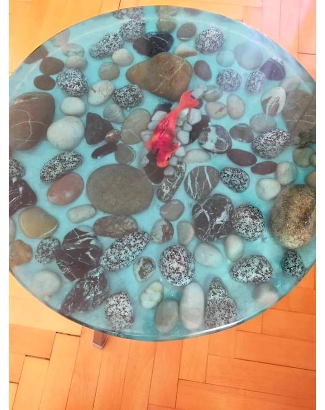 Unique Special Epoxy Round Table Modern Stones Aquarium Sea Look Table Side/End Table Resin Coffee Table Living Room Table Top Only-18by18-2