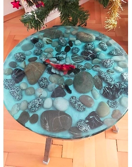 Unique Special Epoxy Round Table Modern Stones Aquarium Sea Look Table Side/End Table Resin Coffee Table Living Room Table Top Only