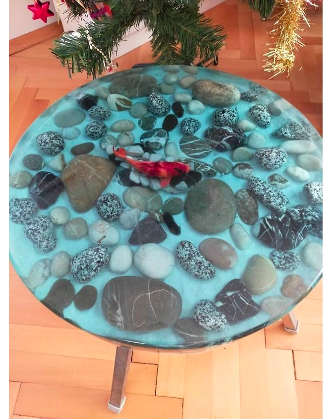 Unique Special Epoxy Round Table Modern Stones Aquarium Sea Look Table Side/End Table Resin Coffee Table Living Room Table Top Only-AquariumSea-1