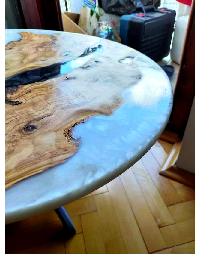 Natural Wood Epoxy Coffee Table Round Table Multi River White Epoxy Table Living Room Table for 2, 4, 6, 8 Dining Table Resin Table Top Only-18by18-3