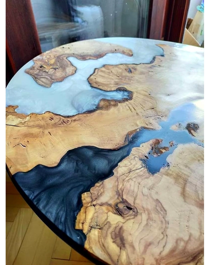 Natural Wood Epoxy Coffee Table Round Table Multi River White Epoxy Table Living Room Table for 2, 4, 6, 8 Dining Table Resin Table Top Only-18by18-2