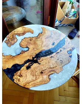 Natural Wood Epoxy Coffee Table Round Table Multi River White Epoxy Table Living Room Table for 2, 4, 6, 8 Dining Table Resin Table Top Only