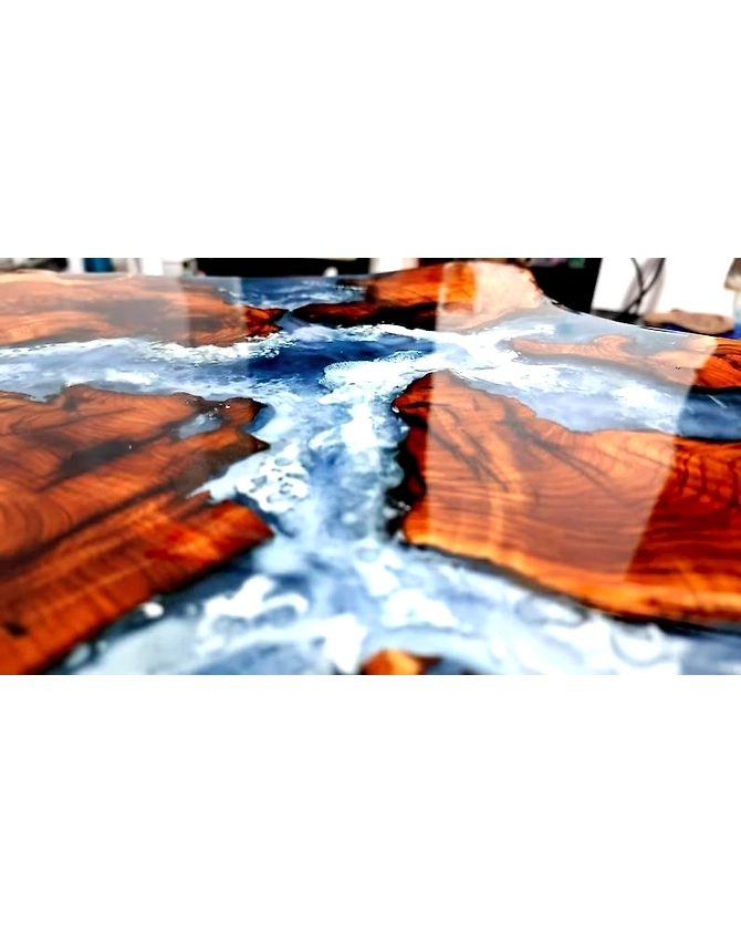 Large Indoor Unique Blue Round Epoxy Coffee Table Living Room Table Side/End Table Resin Dining Table for 2, 4, 6, 8 Island Ocean Flow Table Top Only-18by18-4