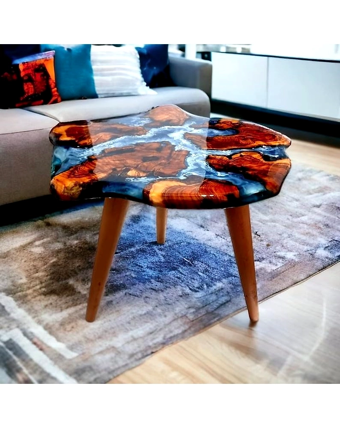Large Indoor Unique Blue Round Epoxy Coffee Table Living Room Table Side/End Table Resin Dining Table for 2, 4, 6, 8 Island Ocean Flow Table Top Only-18by18-3
