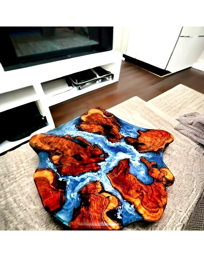 Large Indoor Unique Blue Round Epoxy Coffee Table Living Room Table Side/End Table Resin Dining Table for 2, 4, 6, 8 Island Ocean Flow Table Top Only-18by18-2