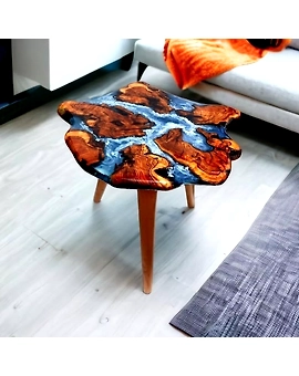 Large Indoor Unique Blue Round Epoxy Coffee Table Living Room Table Side/End Table Resin Dining Table for 2, 4, 6, 8 Island Ocean Flow Table Top Only