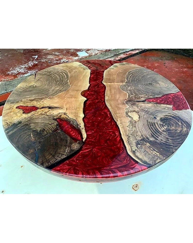 Large Indoor Epoxy Round Table Unique Red River Coffee Table Conference Table Living Room Table for 2, 4, 6, 8 Acacia Wood Table Table Top Only-18by18-2