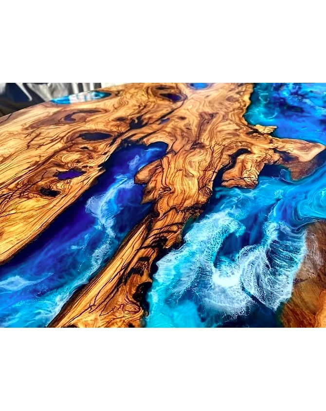 Classic Custom Wood Blue Epoxy Round Coffee Table Dining Table Living Table Multi Ocean Wave Table For 2, 4, 6, 8 Coastal Table Side/End Table Top Only-18by18-4