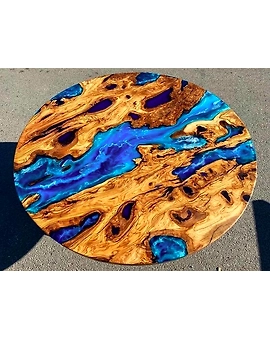 Classic Custom Wood Blue Epoxy Round Coffee Table Dining Table Living Table Multi Ocean Wave Table For 2, 4, 6, 8 Coastal Table Side/End Table Top Only