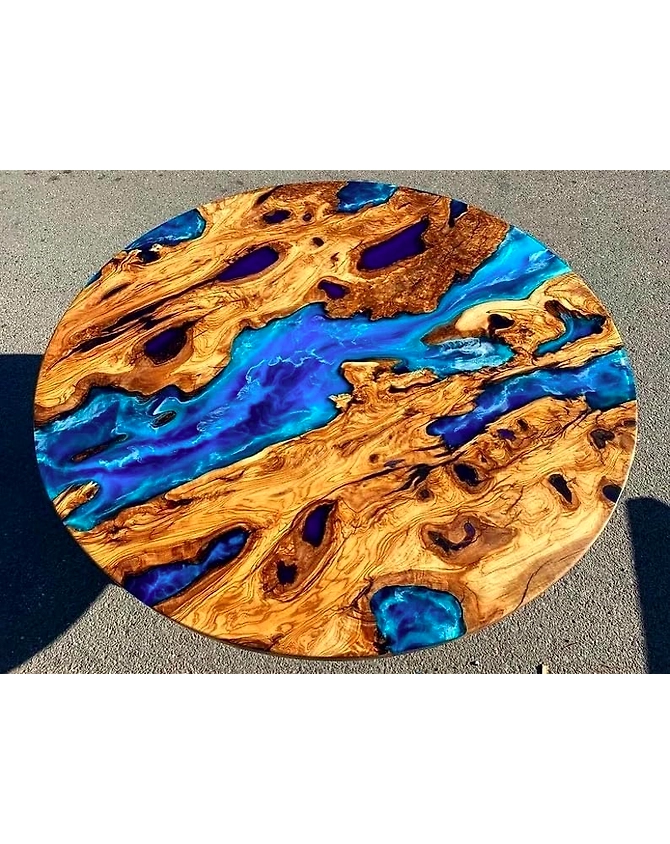 Classic Custom Wood Blue Epoxy Round Coffee Table Dining Table Living Table Multi Ocean Wave Table For 2, 4, 6, 8 Coastal Table Side/End Table Top Only-classicblue-1