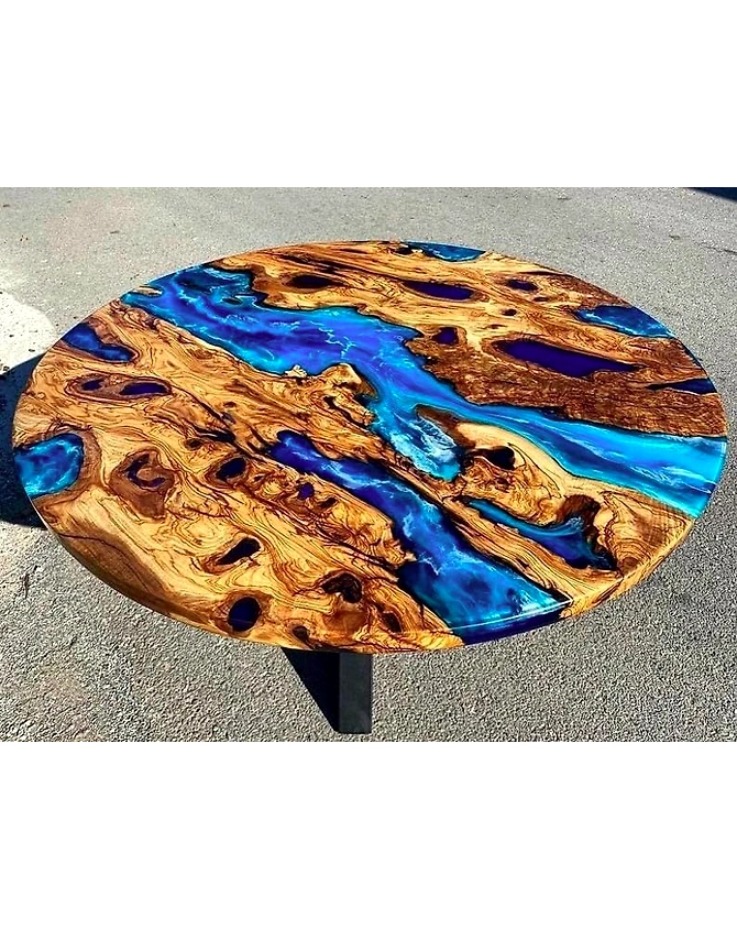 Classic Custom Wood Blue Epoxy Round Coffee Table Dining Table Living Table Multi Ocean Wave Table For 2, 4, 6, 8 Coastal Table Side/End Table Top Only-18by18-3