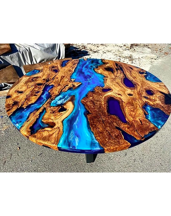 Classic Custom Wood Blue Epoxy Round Coffee Table Dining Table Living Table Multi Ocean Wave Table For 2, 4, 6, 8 Coastal Table Side/End Table Top Only-18by18-2
