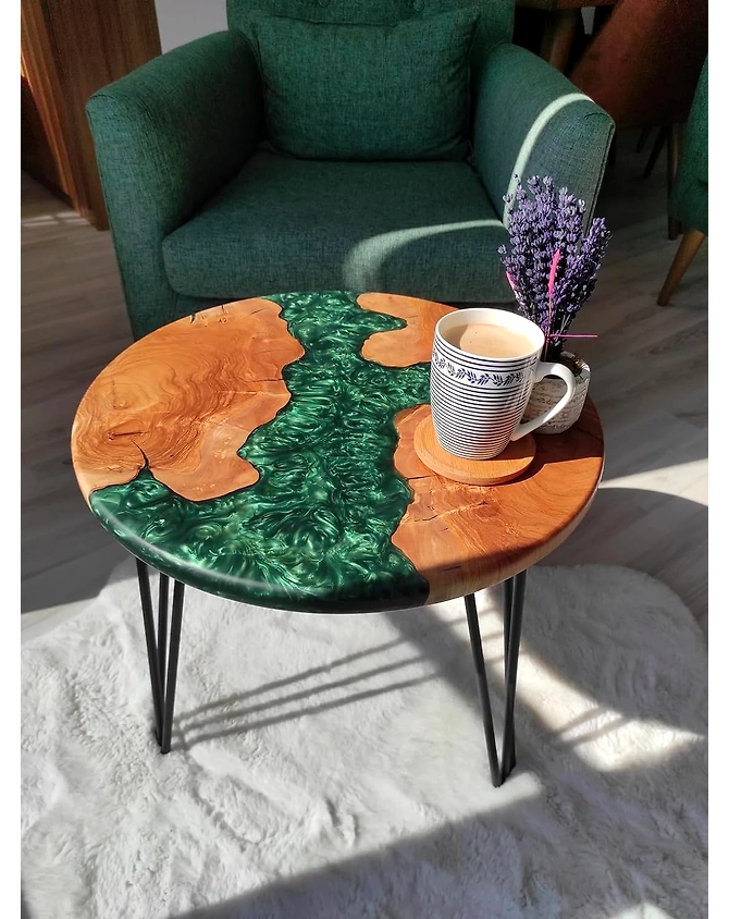 Large Indoor Epoxy Round Table Green River Table Resin Coffee Table Acacia Wood Table Living Room for 2, 4, 6, 8 Side/End Table Patio Table Top Only-18by18-3