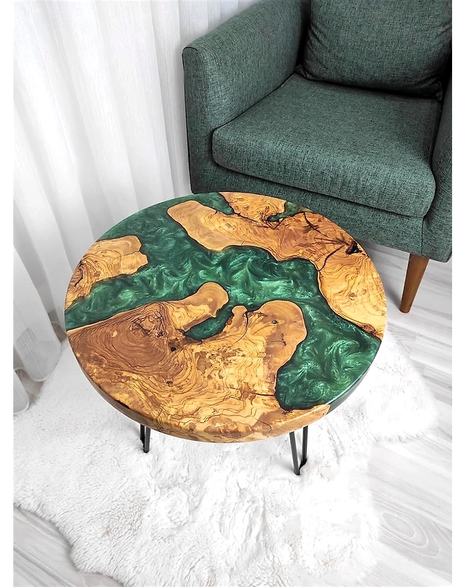 Large Indoor Epoxy Round Table Green River Table Resin Coffee Table Acacia Wood Table Living Room for 2, 4, 6, 8 Side/End Table Patio Table Top Only-18by18-2