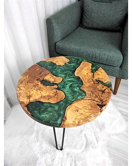 Large Indoor Epoxy Round Table Green River Table Resin Coffee Table Acacia Wood Table Living Room for 2, 4, 6, 8 Side/End Table Patio Table Top Only