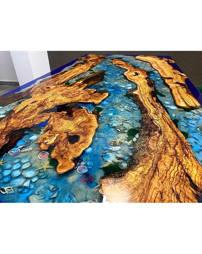 Large Beautiful Customized Beige Epoxy Dining Table Resin Coffee Table Living Room Table for 2, 4, 6, 8 Sea Aquarium Star Shells Look Table Patio Table Top Only-60by30-4