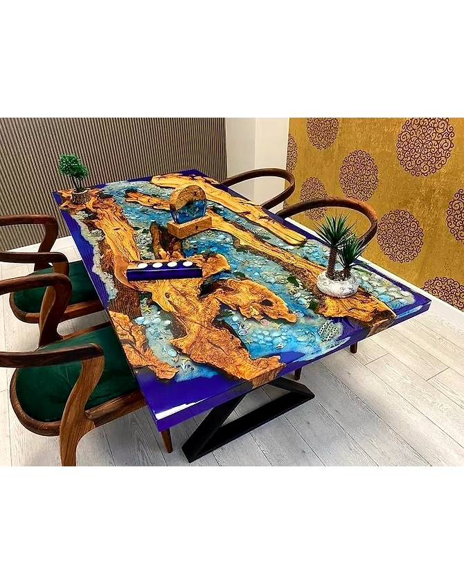 Large Beautiful Customized Beige Epoxy Dining Table Resin Coffee Table Living Room Table for 2, 4, 6, 8 Sea Aquarium Star Shells Look Table Patio Table Top Only-60by30-3