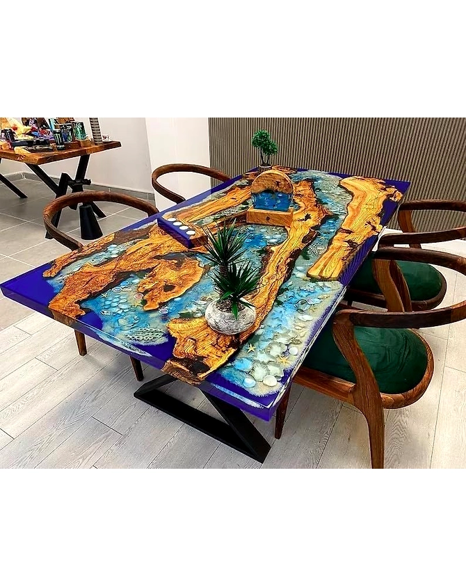 Large Beautiful Customized Beige Epoxy Dining Table Resin Coffee Table Living Room Table for 2, 4, 6, 8 Sea Aquarium Star Shells Look Table Patio Table Top Only-60by30-2