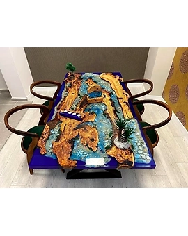 Large Beautiful Customized Beige Epoxy Dining Table Resin Coffee Table Living Room Table for 2, 4, 6, 8 Sea Aquarium Star Shells Look Table Patio Table Top Only