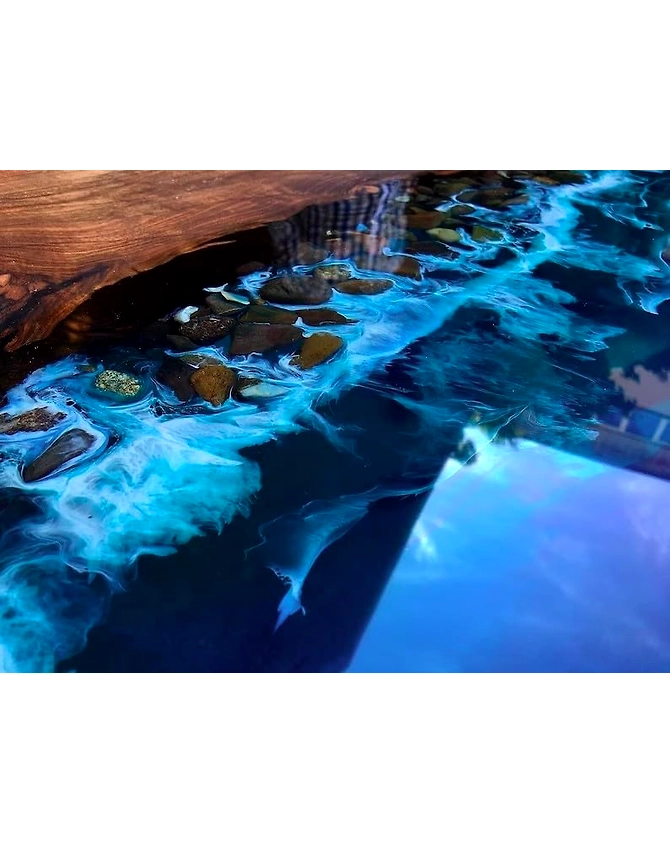 Large Natural Wood Deep Blue River Sea Coastal Table Top Dining Table Living Room Stones Table for 2, 4, 6, 8 Coffee Table Side/End Table Patio Table Top Only-60by30-4