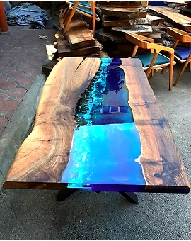 Large Natural Wood Deep Blue River Sea Coastal Table Top Dining Table Living Room Stones Table for 2, 4, 6, 8 Coffee Table Side/End Table Patio Table Top Only