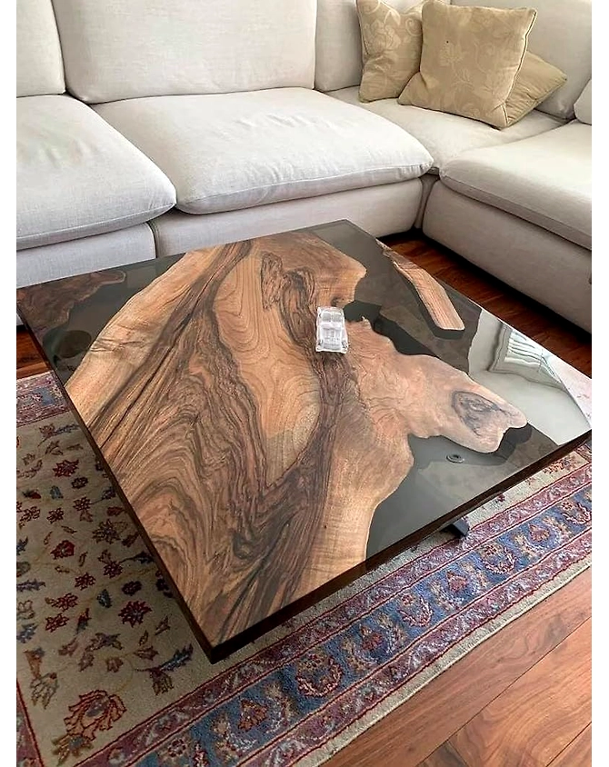 Large Indoor Epoxy Resin Dining Table Coffee Table Living Room Table Dark Black Smoke Table for 2, 4, 6, 8 Bar Counter Home Décor Side/End Table Top Only-60by30-4