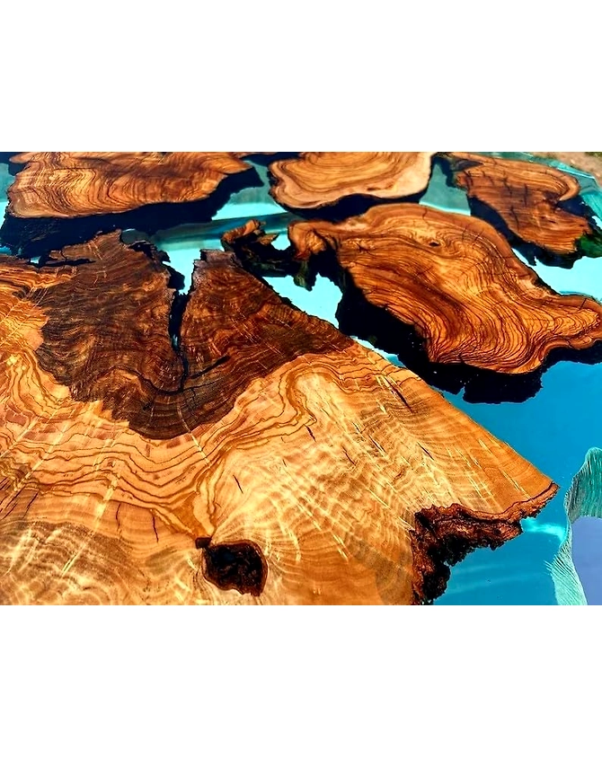 Custom Large Resin Epoxy Round Table Teal Clear Green Look Resin Coffee Table Living Room Table Luxury Decor Table Wooden Resin Table Top Only-18by18-3