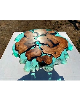 Custom Large Resin Epoxy Round Table Teal Clear Green Look Resin Coffee Table Living Room Table Luxury Decor Table Wooden Resin Table Top Only