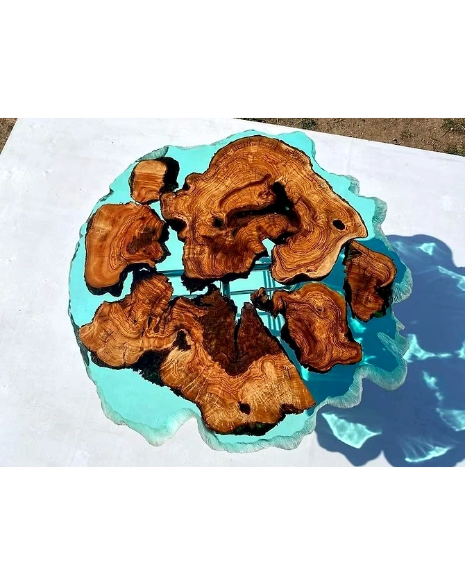 Custom Large Resin Epoxy Round Table Teal Clear Green Look Resin Coffee Table Living Room Table Luxury Decor Table Wooden Resin Table Top Only-18by18-4