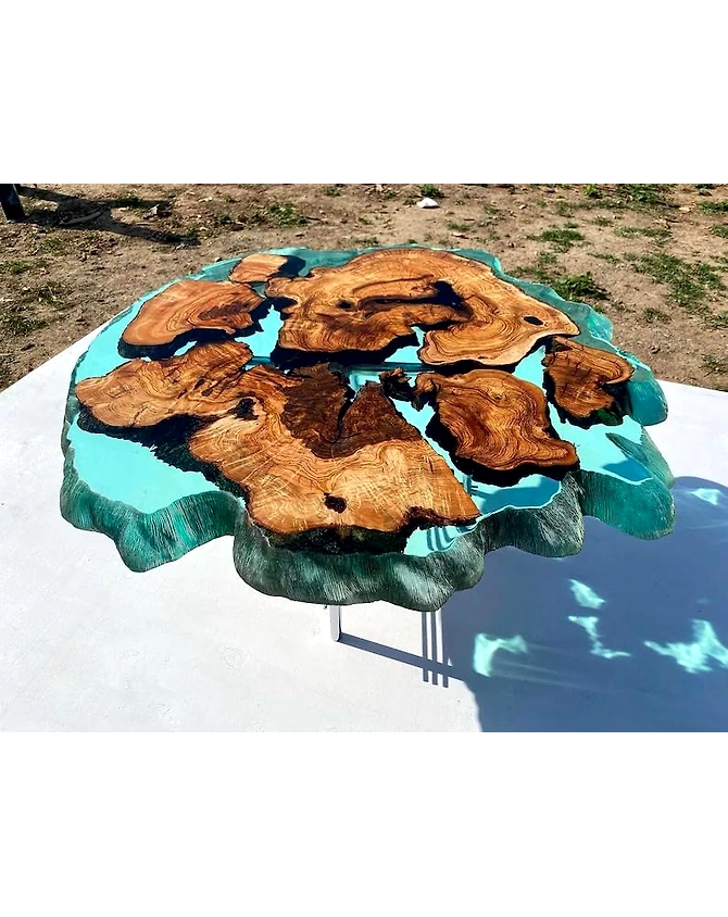 Custom Large Resin Epoxy Round Table Teal Clear Green Look Resin Coffee Table Living Room Table Luxury Decor Table Wooden Resin Table Top Only-18by18-2