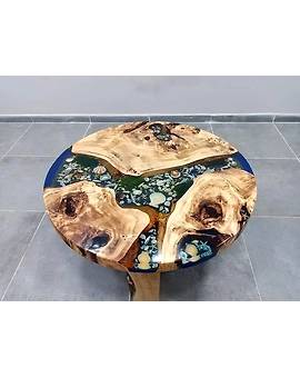 Beautiful Indoor Round Wooden Mountain Coffee Table Epoxy Dining Table Living Room Table Top Only Shells and Stars Table for 2, 4, 6, 8 Side/End Table Top Only