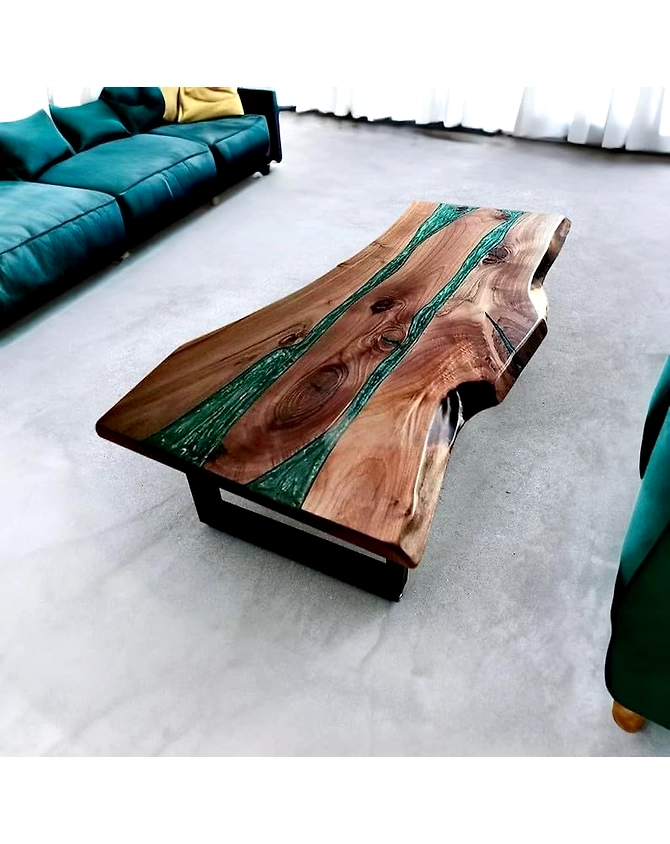 Large Indoor Realistic Wooden Green Multi River Table Epoxy Resin Dining Table Coffee Table End Table Walnut Table Living Room Table Top Only-60by30-3