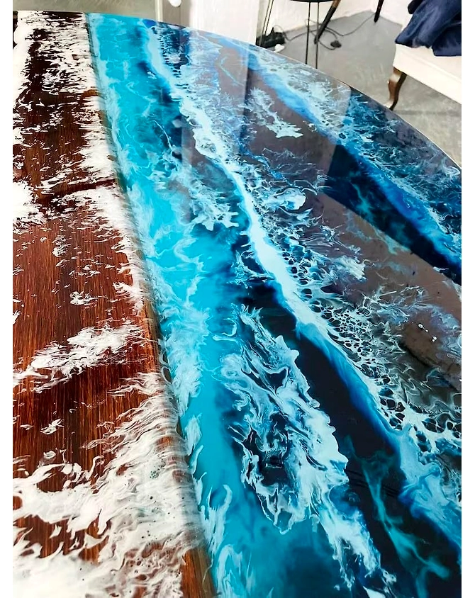 Custom Wood Olive Blue Epoxy Coffee Table Clear Table Dining Table Living Room Table for 2, 4, 6, 8 Multi Ocean Table Round Table Wooden Table Top Only-18by18-4