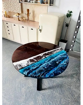 Custom Wood Olive Blue Epoxy Coffee Table Clear Table Dining Table Living Room Table for 2, 4, 6, 8 Multi Ocean Table Round Table Wooden Table Top Only