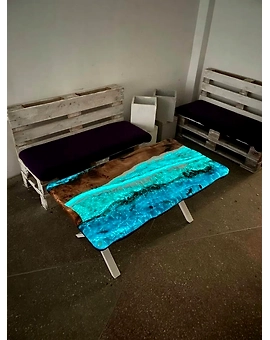 Unique Epoxy Resin Coffee Table Glow Ocean Dining Table Living Room Table Stones and Sea Wave Look Table for 2, 4, 6, 8 Conference Table Patio Table Top Only