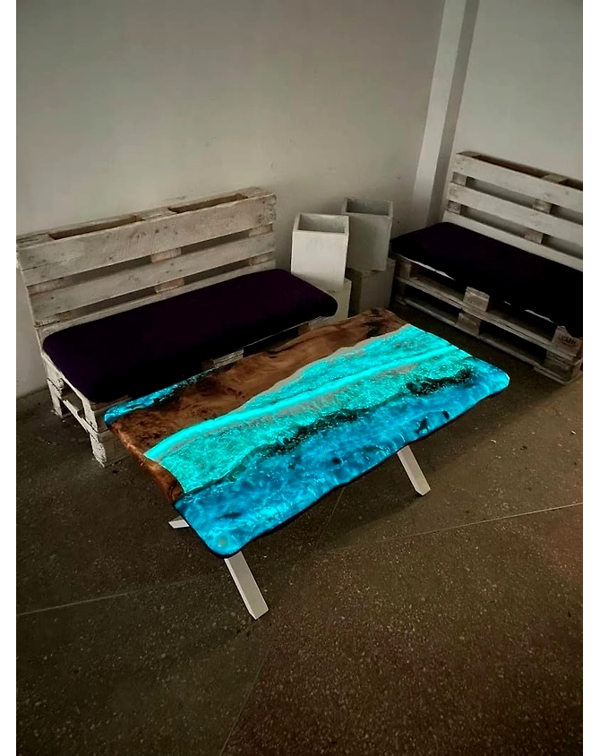 Unique Epoxy Resin Coffee Table Glow Ocean Dining Table Living Room Table Stones and Sea Wave Look Table for 2, 4, 6, 8 Conference Table Patio Table Top Only-nightglow-1