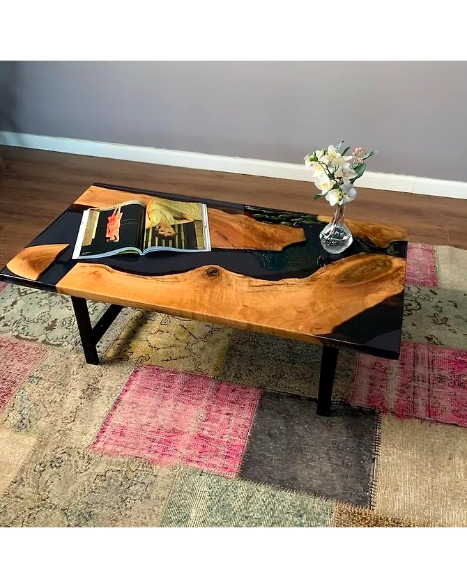 Custom Large Black Epoxy Coffee Table Dinning Table Living Room Table River Flow Table for 2, 4, 6, 8 Coastal Table Patio Table Home Décor Side/End Table Wooden Table Top Only-BlackEpoxy-1