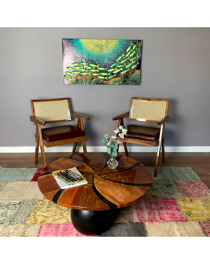 Large Indoor Elegant Design with Wooden Accents Coffee Table Epoxy Dining Table Living Room Table Coastal Table Top Side/End Table Top Only-ElegantRound-1