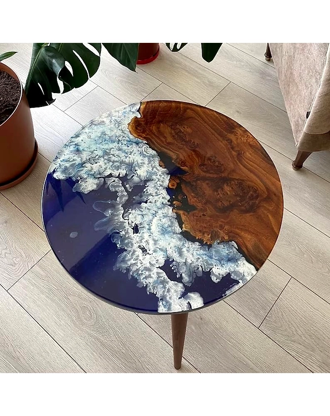 Natural Custom Made Blue Epoxy Coffee Table End Table Bar Counter Top Living Room Table Ocean Feel Table for 2, 4, 6, 8 Side Table Home Décor Table Patio Table Top Only-18by18-3