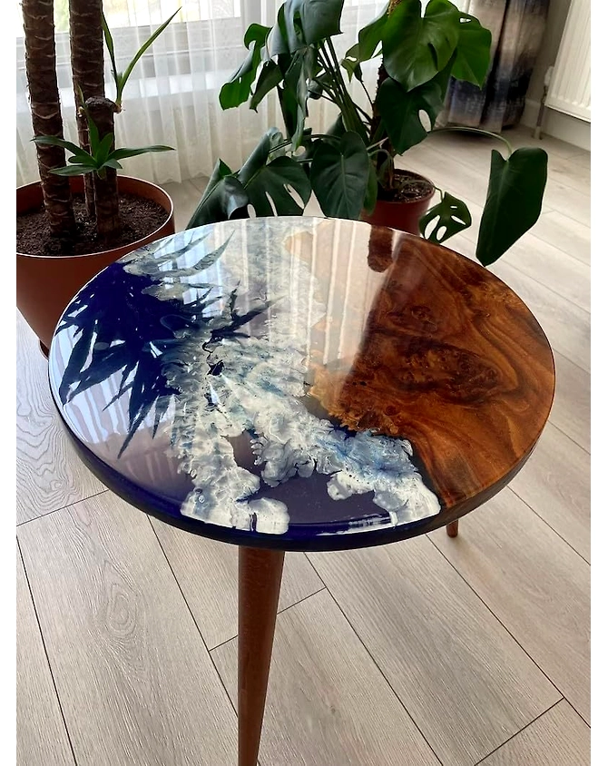Natural Custom Made Blue Epoxy Coffee Table End Table Bar Counter Top Living Room Table Ocean Feel Table for 2, 4, 6, 8 Side Table Home Décor Table Patio Table Top Only-18by18-1